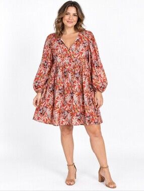 MOD On Trend Floral Babydoll Mini Dress Balloon Sleeve Size Medium